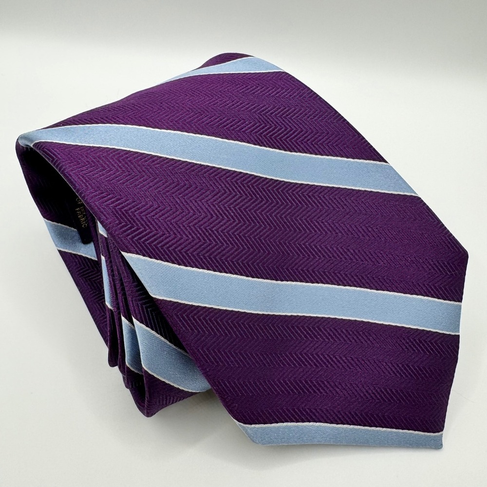 Brooks Brothers 346 Mens Silk Tie Purple Light Blue Striped Herringbone Luxury